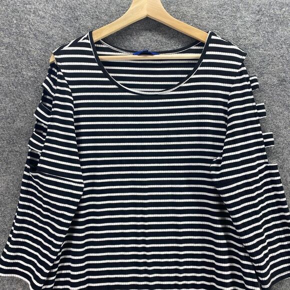 Apt.9 Sweater Pullover Women XL Black Striped 3/4 Sleeve Round Neck Cotton Knit - Picture 3 of 10